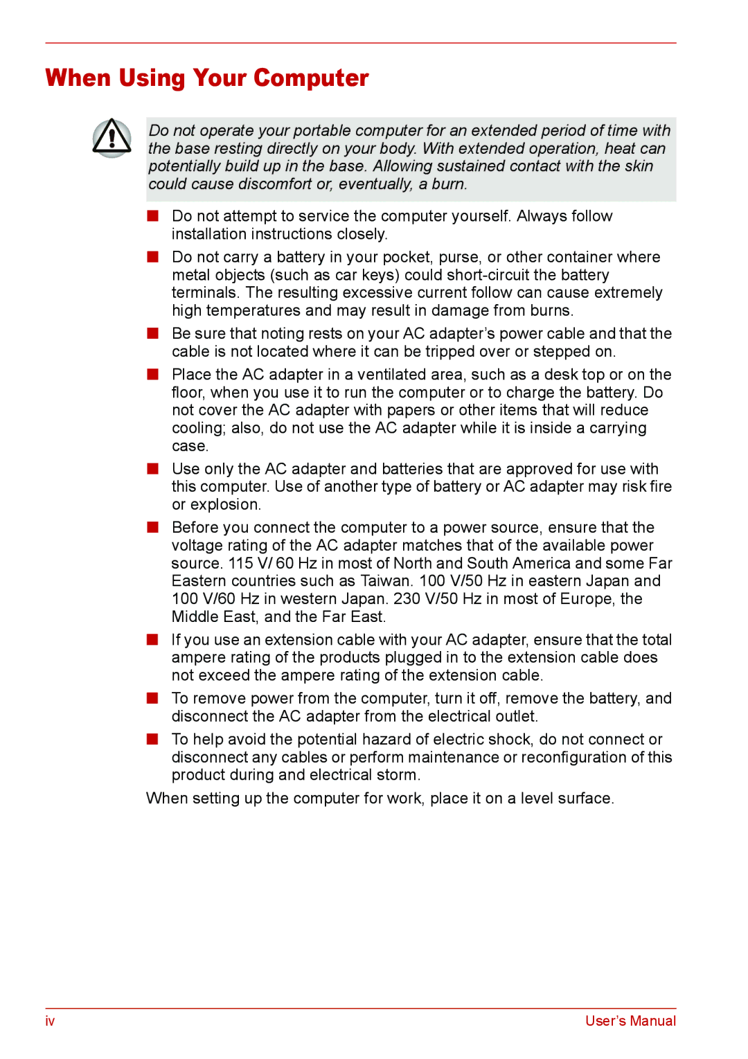 Toshiba L310 user manual When Using Your Computer 