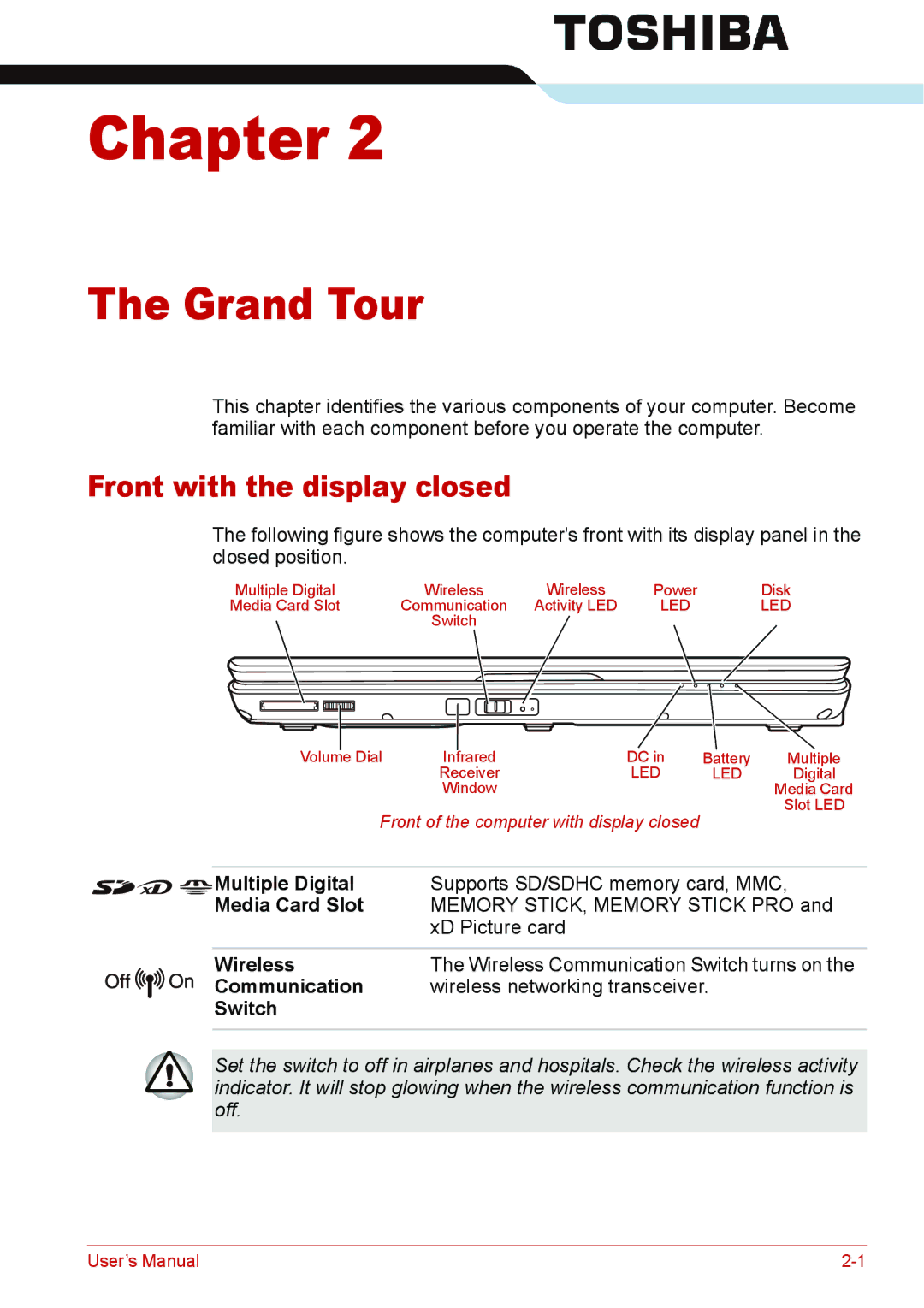 Toshiba L310 user manual Grand Tour, Front with the display closed 