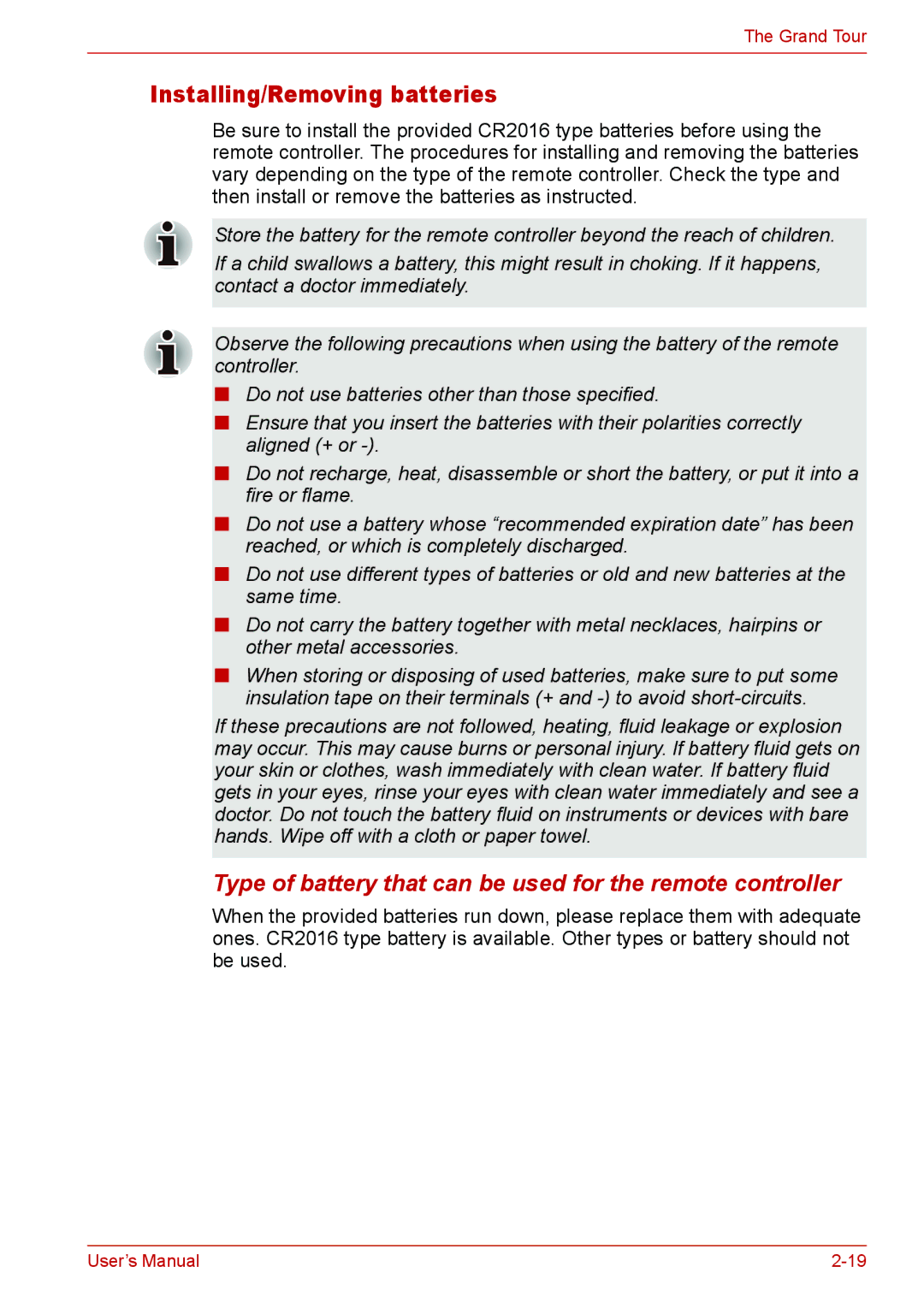 Toshiba L310 user manual Installing/Removing batteries, Type of battery that can be used for the remote controller 