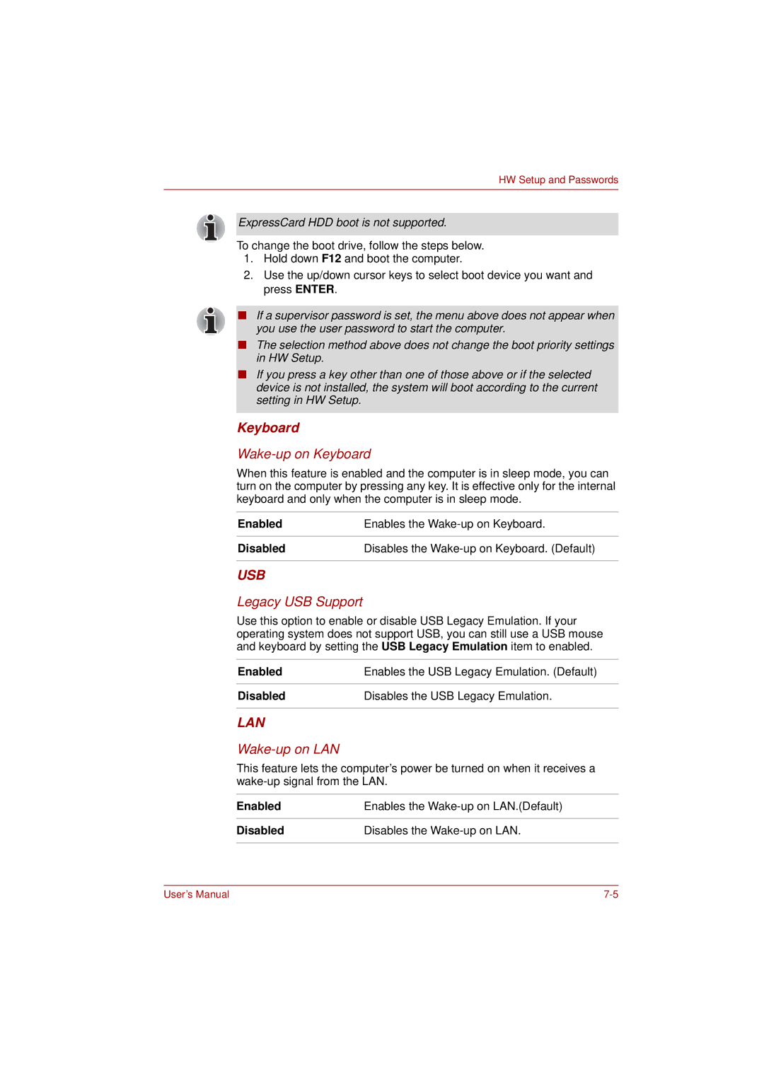 Toshiba L350 user manual Keyboard, Enabled, Disabled 