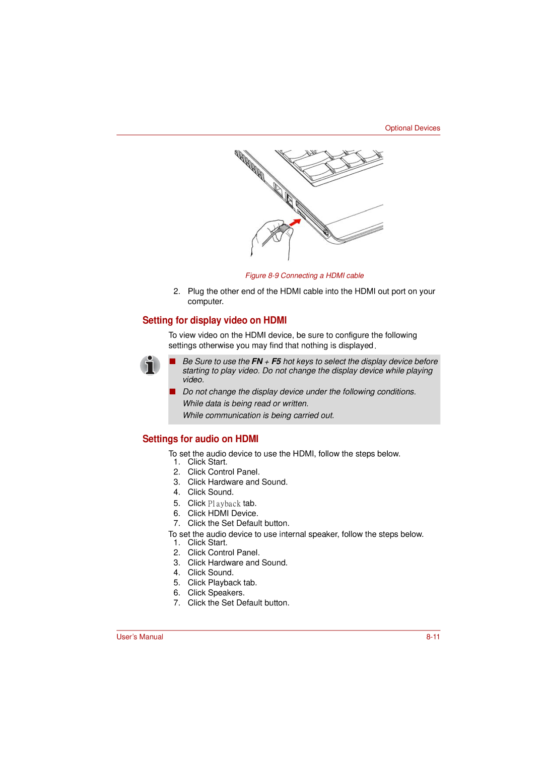 Toshiba L350 user manual Setting for display video on Hdmi, Settings for audio on Hdmi 