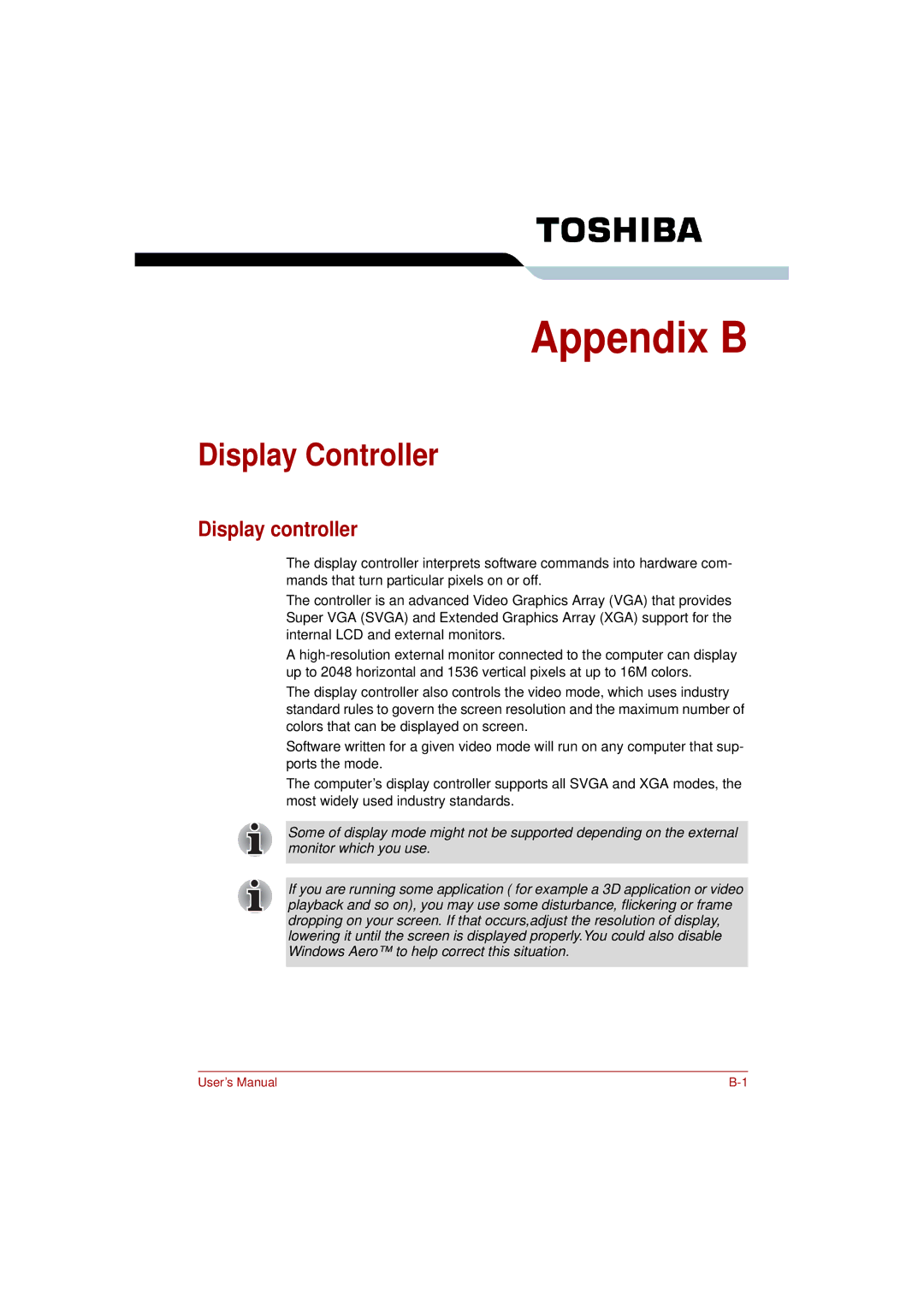 Toshiba L350 user manual Display Controller, Display controller 