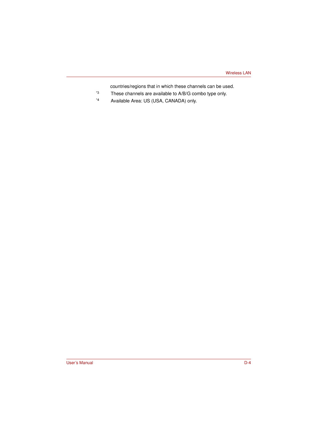 Toshiba L350 user manual Countries/regions that in which these channels can be used 