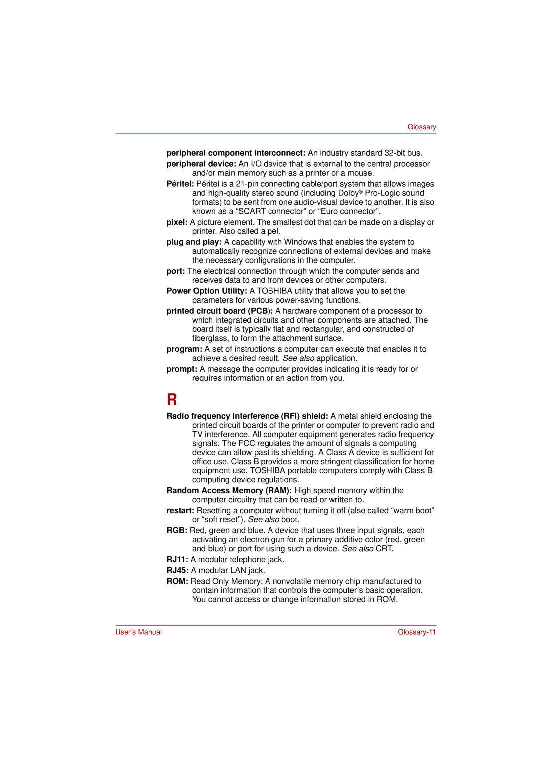 Toshiba L350 user manual Glossary-11 