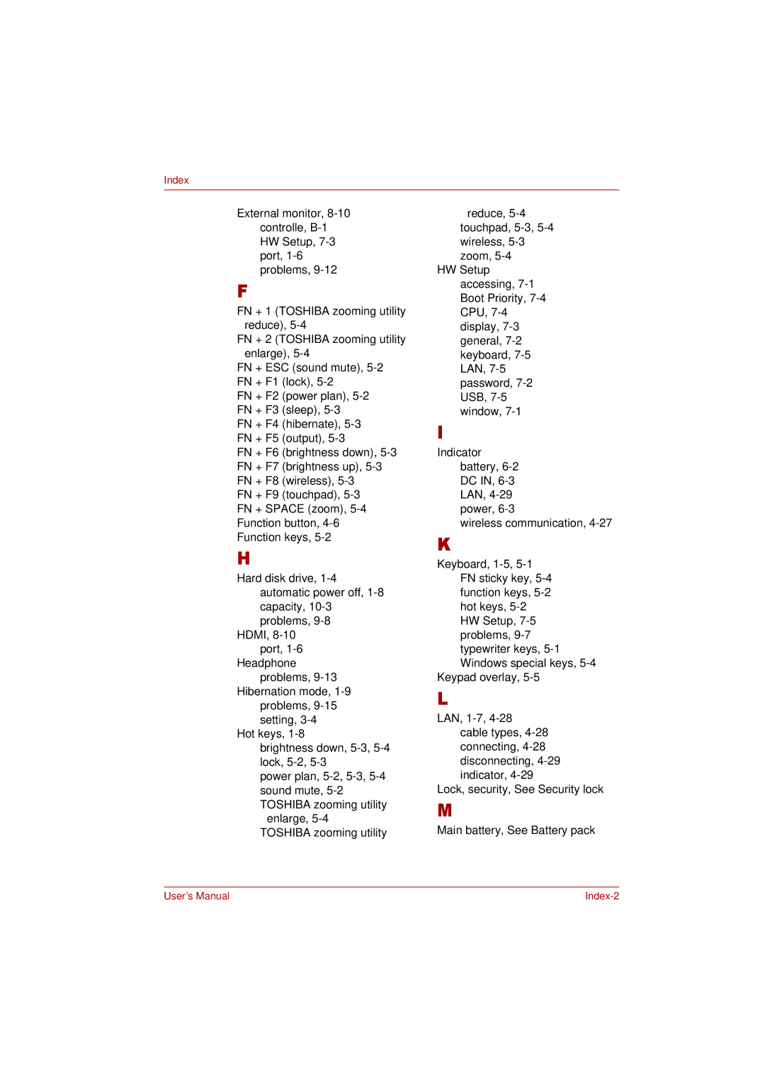 Toshiba L350 user manual Index 