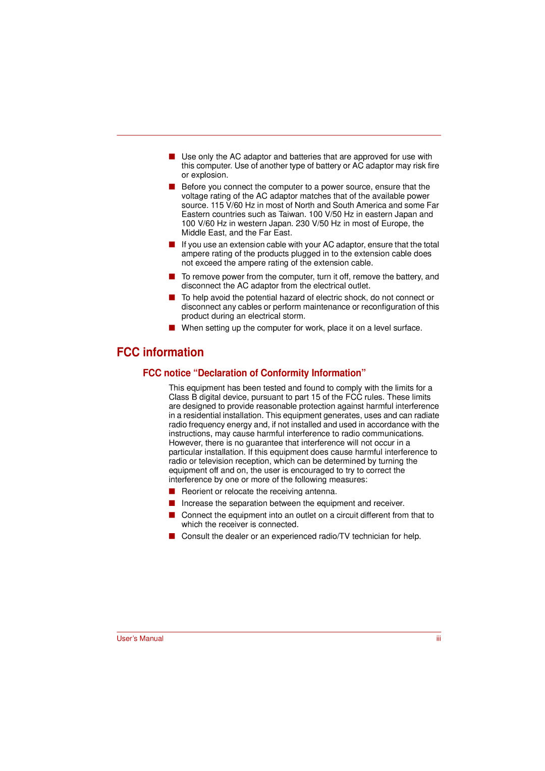 Toshiba L350 user manual FCC information, FCC notice Declaration of Conformity Information 