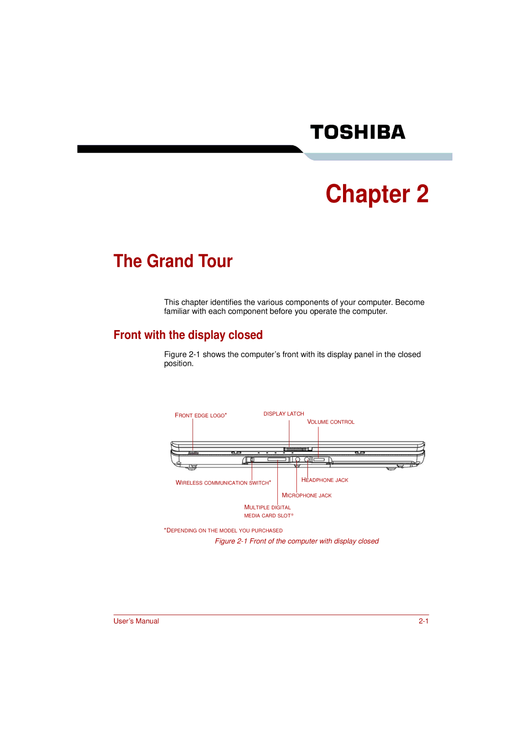 Toshiba L350 user manual Grand Tour, Front with the display closed 