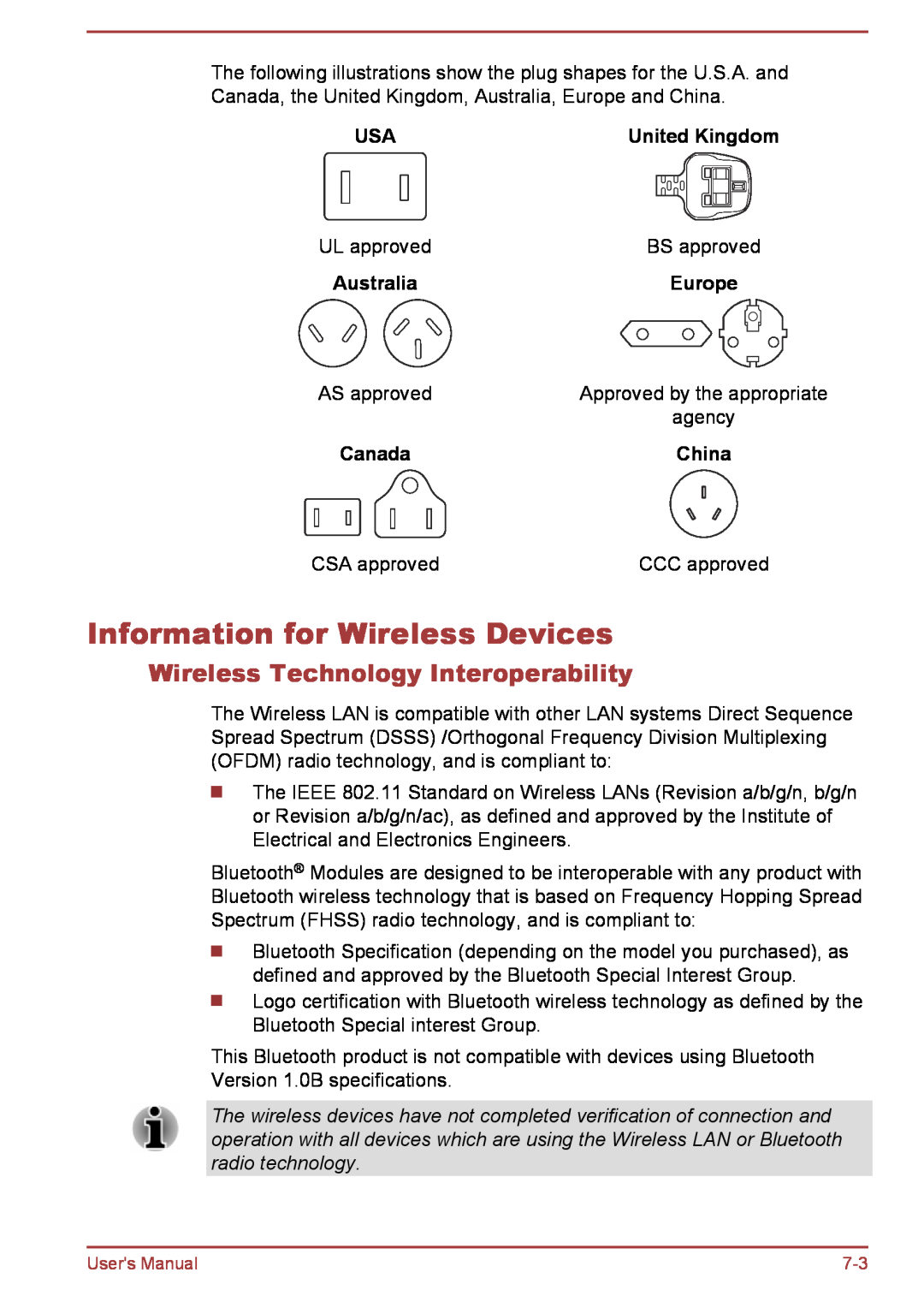Toshiba L30W-B, L35W-B user manual Information for Wireless Devices, Wireless Technology Interoperability 