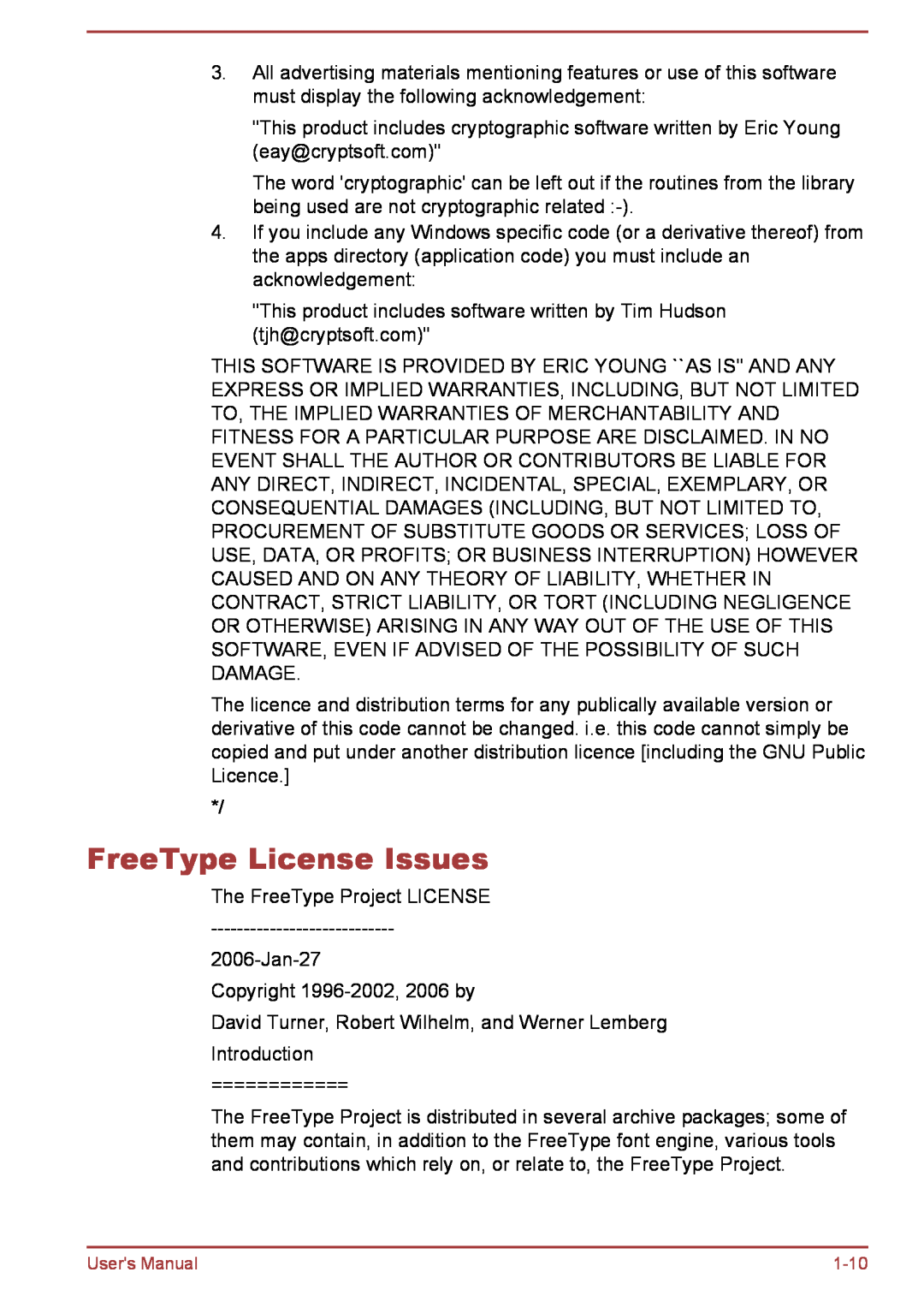 Toshiba L30W-B, L35W-B user manual FreeType License Issues 