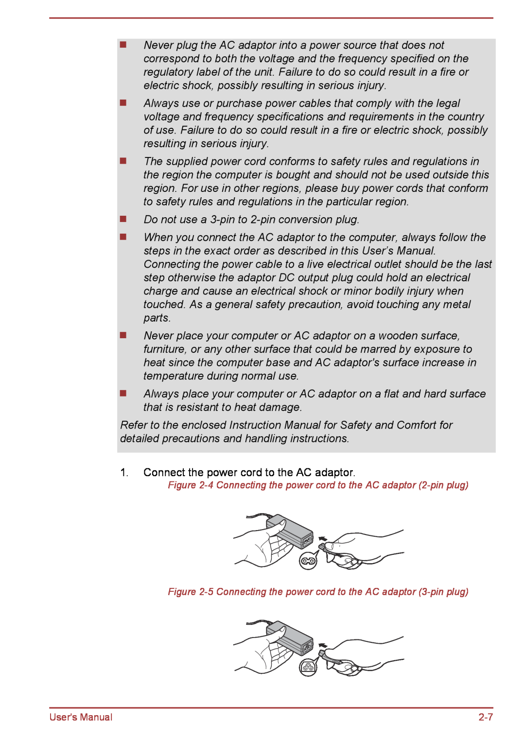 Toshiba L35W-B, L30W-B user manual Connect the power cord to the AC adaptor 