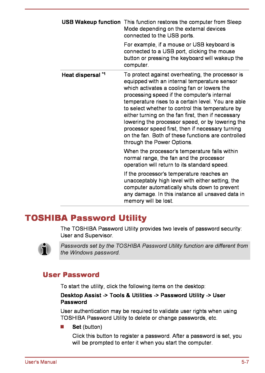 Toshiba L35W-B, L30W-B user manual TOSHIBA Password Utility, User Password 