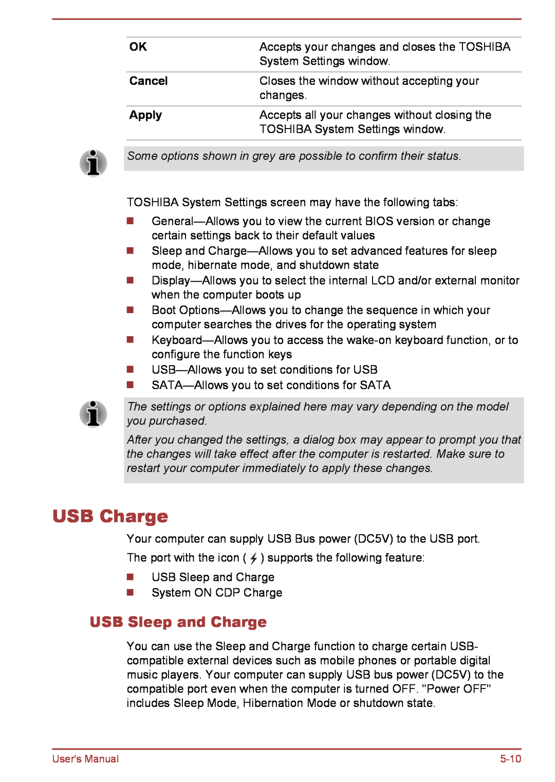 Toshiba L30W-B, L35W-B user manual USB Charge, USB Sleep and Charge 