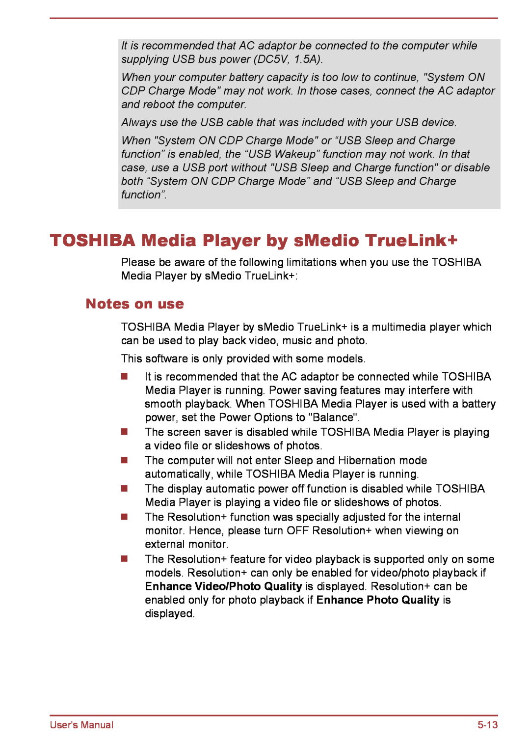 Toshiba L35W-B, L30W-B user manual TOSHIBA Media Player by sMedio TrueLink+, Notes on use 