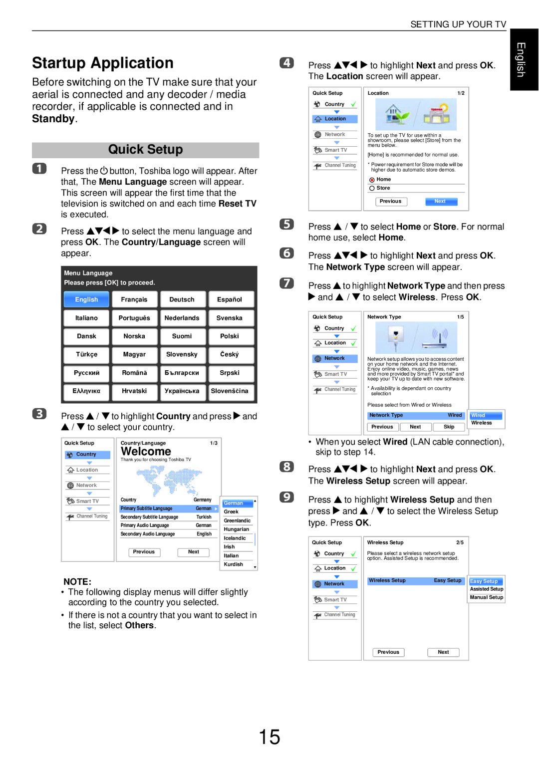 Toshiba W43, L43 user manual Startup Application, Quick Setup 