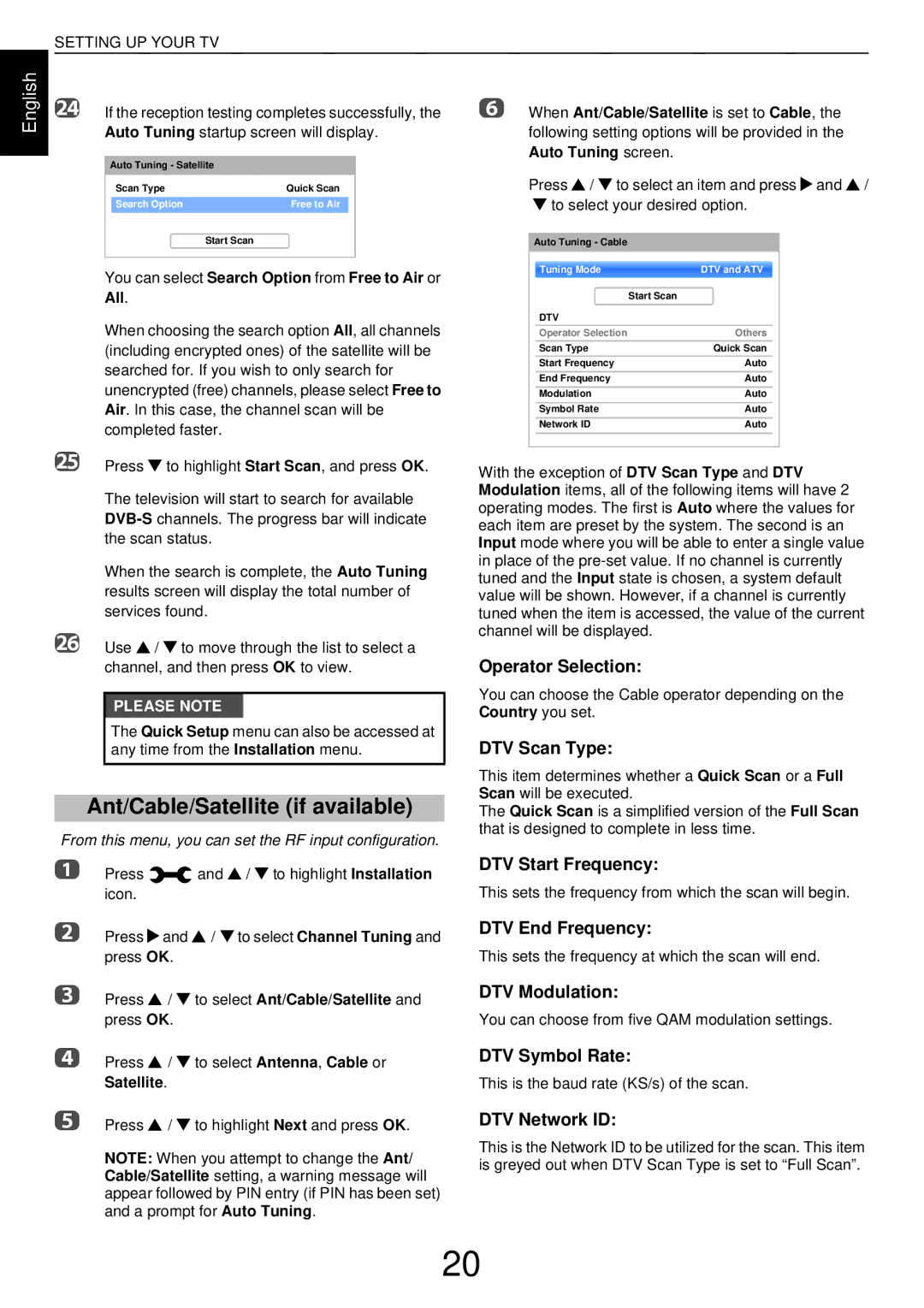 Toshiba L43, W43 user manual Ant/Cable/Satellite if available 