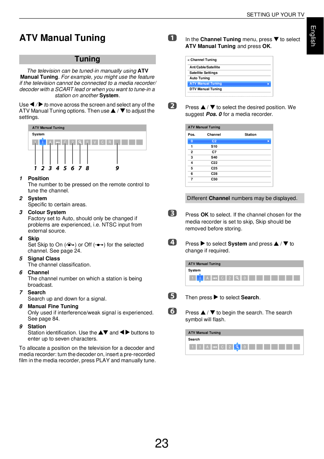 Toshiba W43, L43 user manual ATV Manual Tuning 