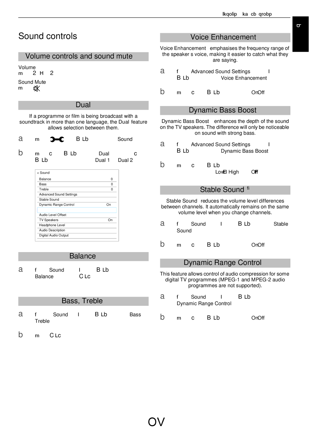 Toshiba W43, L43 user manual Sound controls 