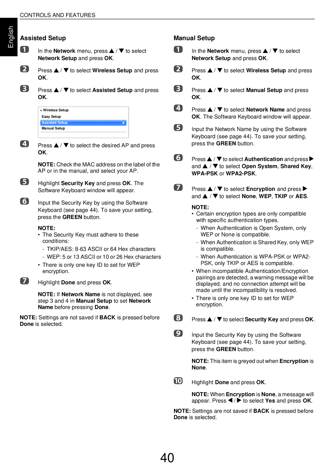 Toshiba L43, W43 user manual Assisted Setup, Manual Setup, Press B / b 