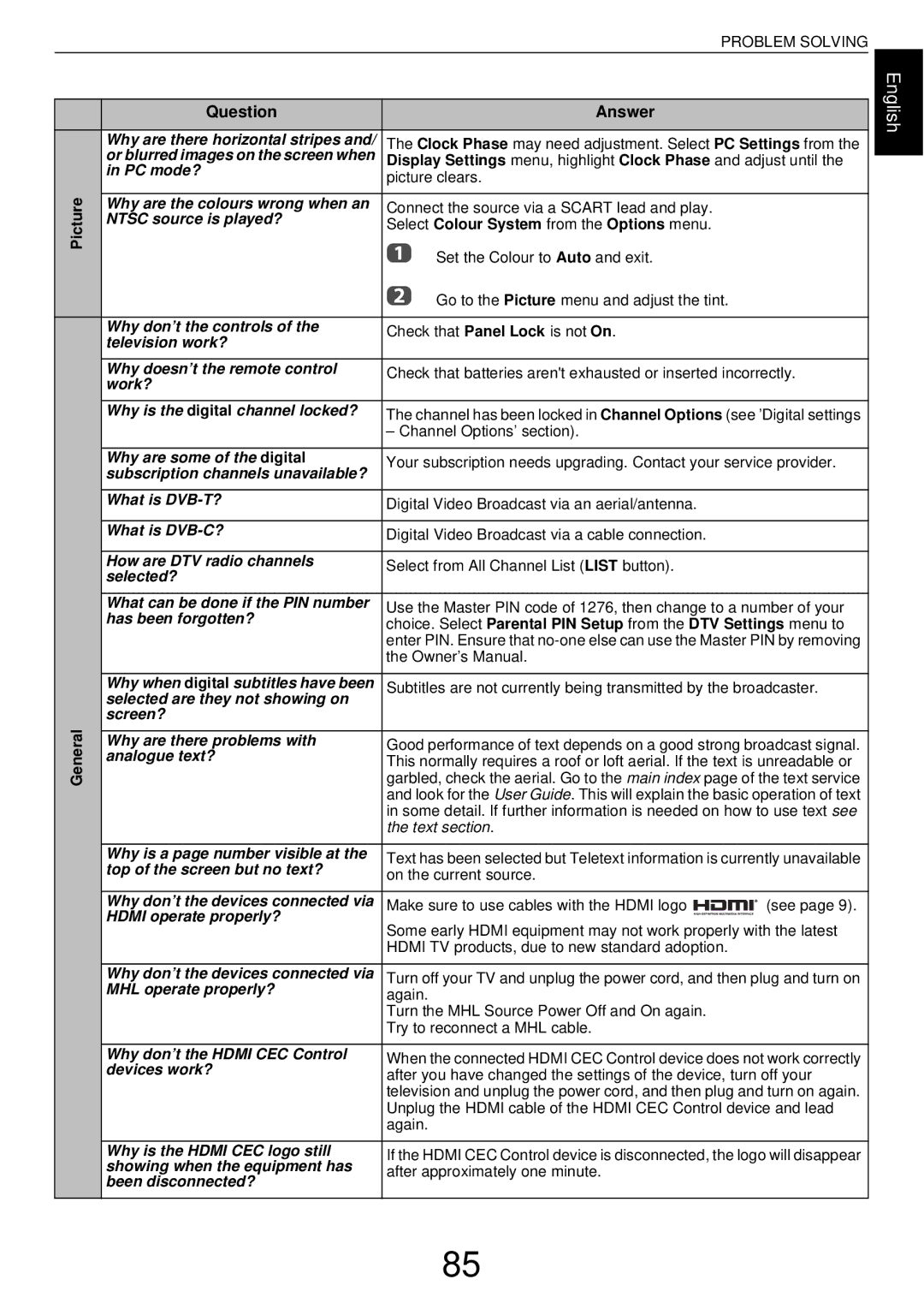 Toshiba W43, L43 user manual Select Colour System from the Options menu 