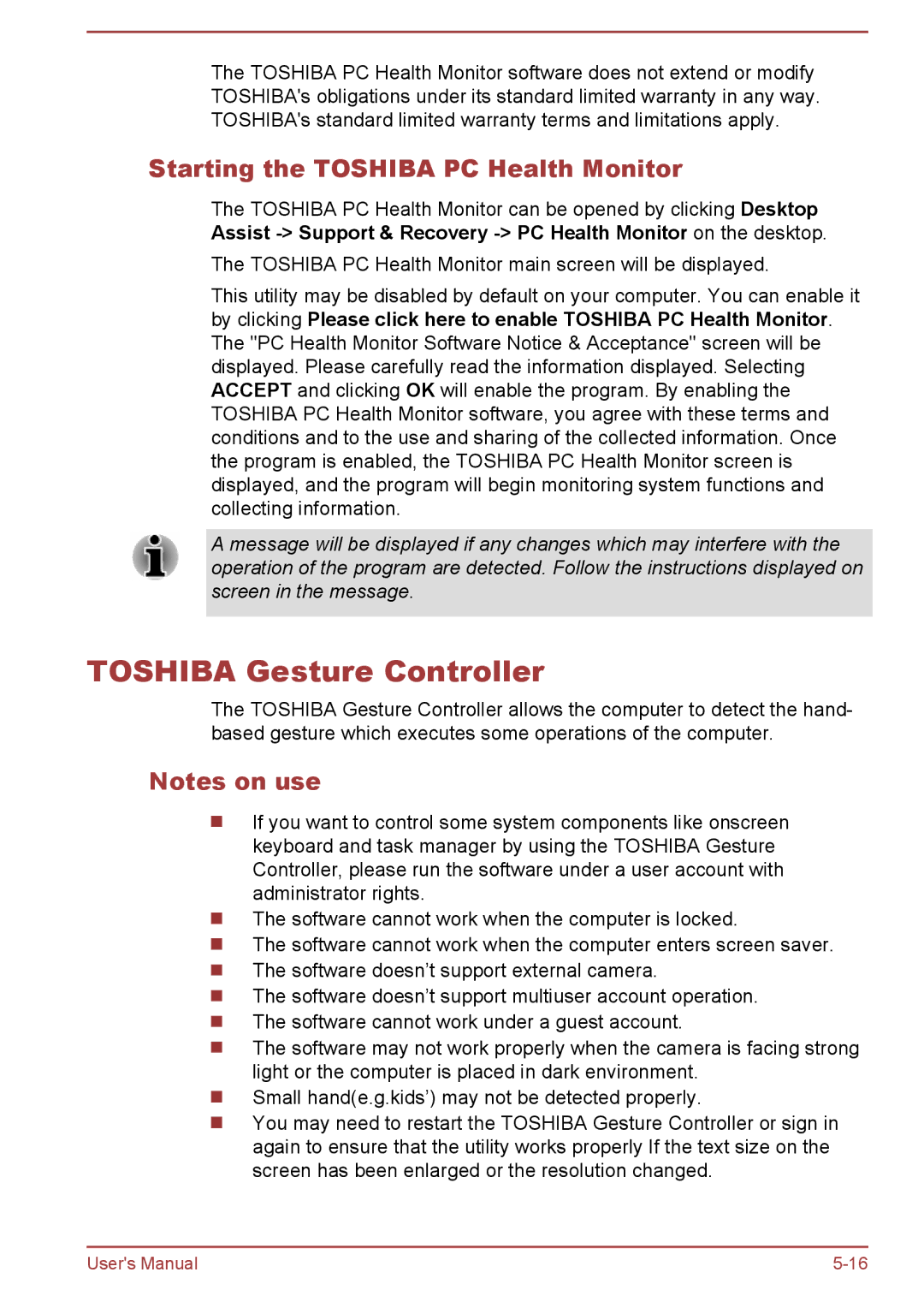 Toshiba L50-B, L50t-B, L50Dt-B, L50D-B manual Toshiba Gesture Controller, Starting the Toshiba PC Health Monitor 