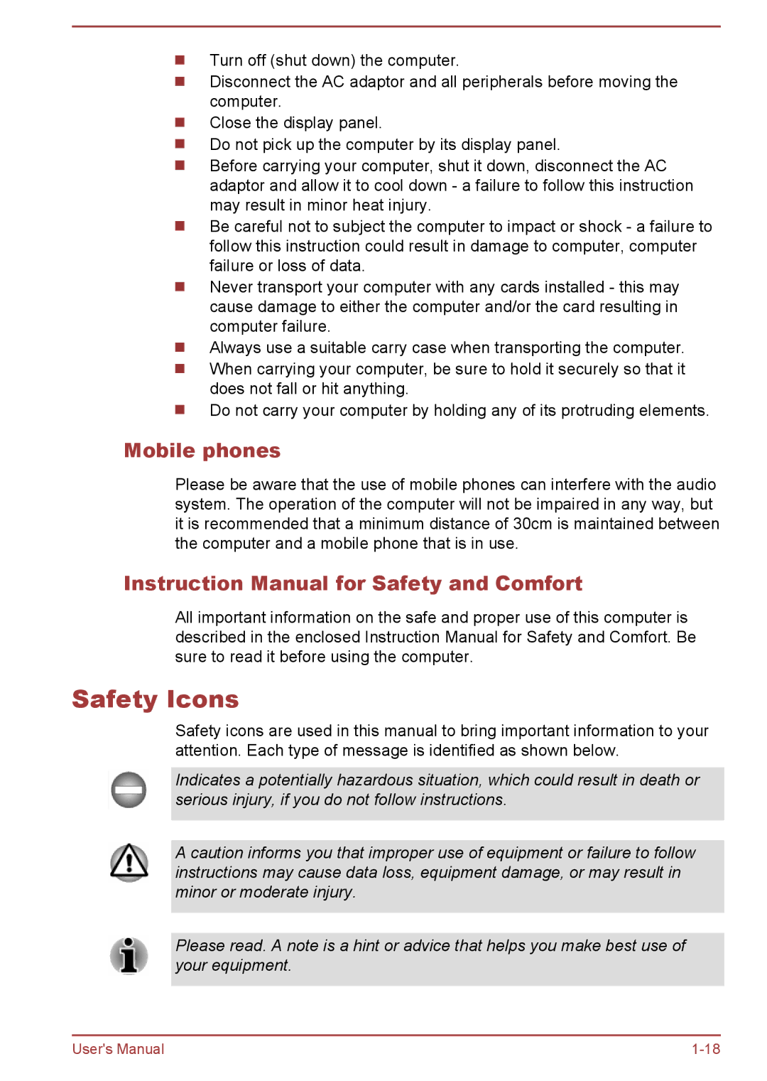 Toshiba L50Dt-B, L50-B, L50t-B, L50D-B manual Safety Icons, Mobile phones 