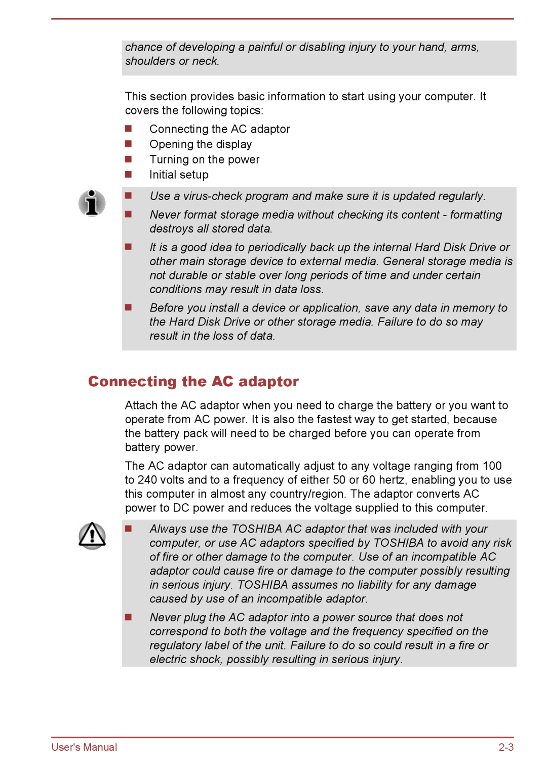 Toshiba L50t-B, L50-B, L50Dt-B, L50D-B manual Connecting the AC adaptor 