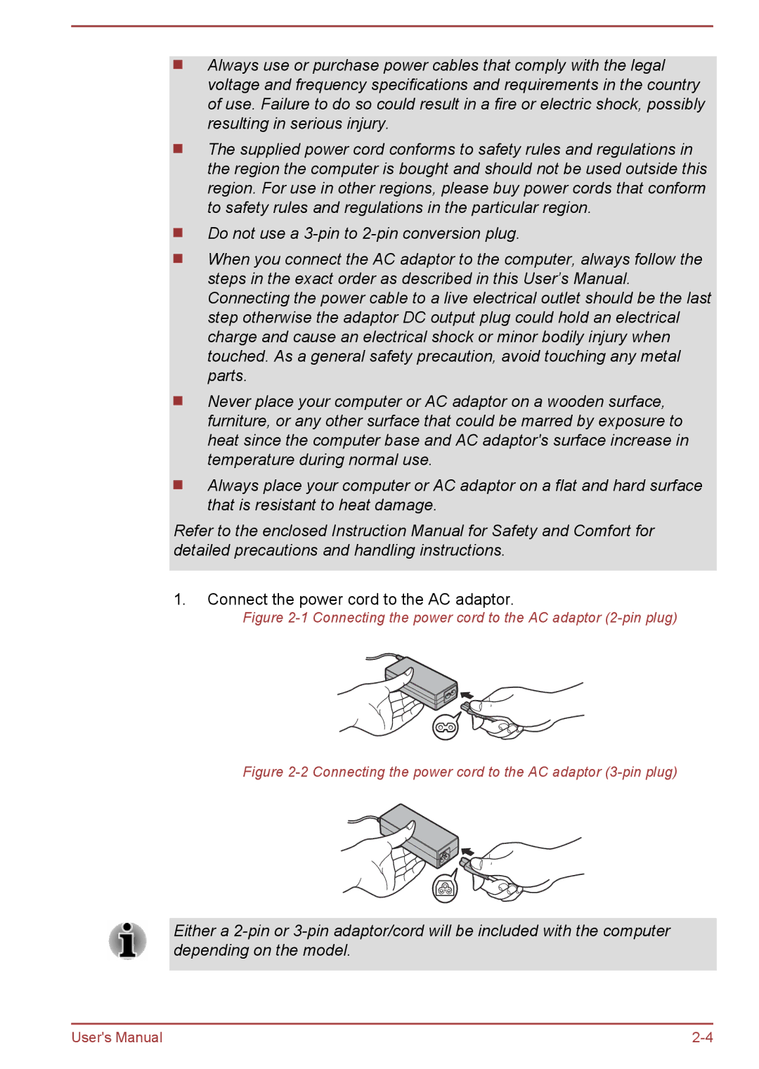 Toshiba L50Dt-B, L50-B, L50t-B, L50D-B manual Connect the power cord to the AC adaptor 