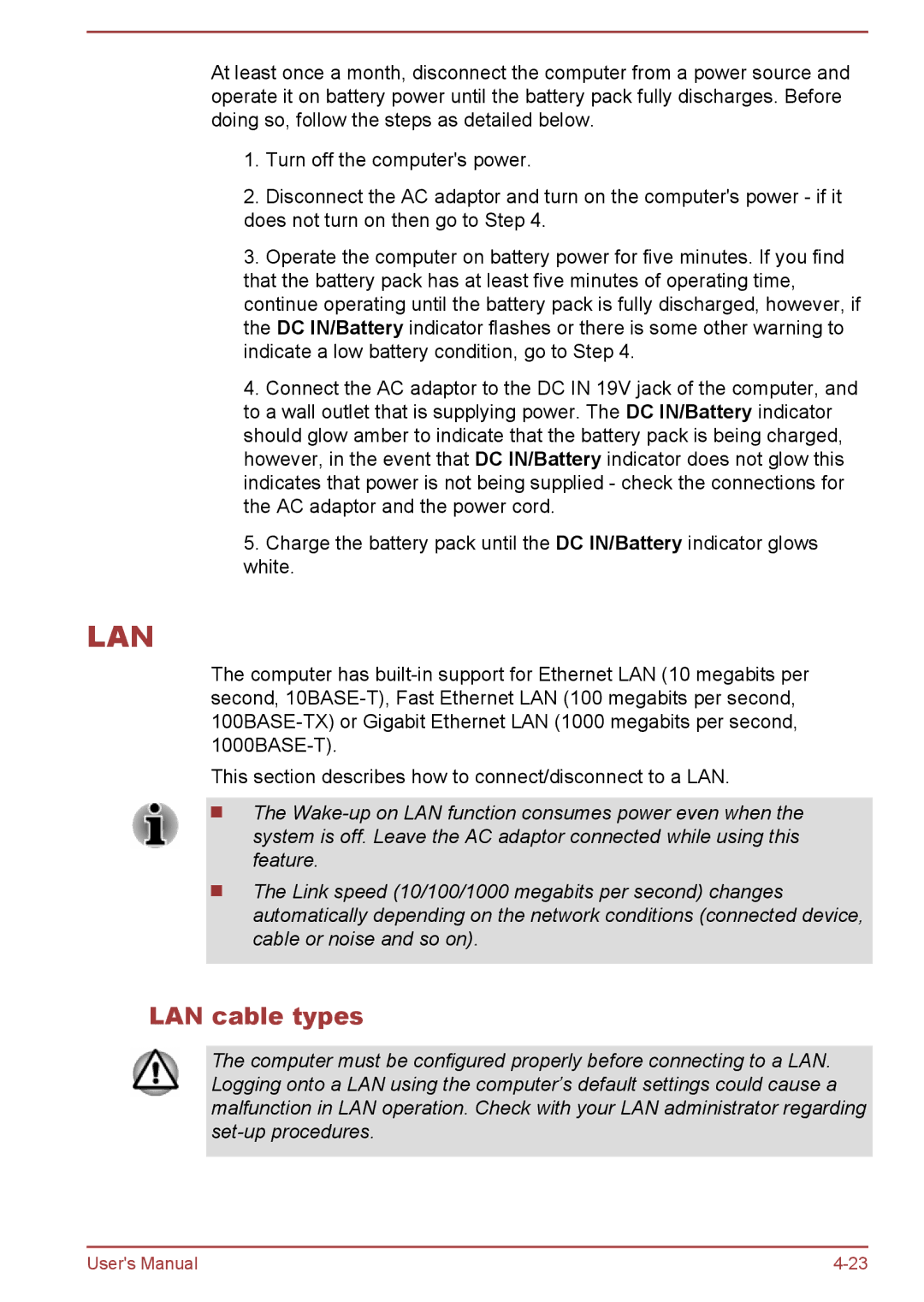 Toshiba L50t-B, L50-B, L50Dt-B, L50D-B manual Lan, LAN cable types 