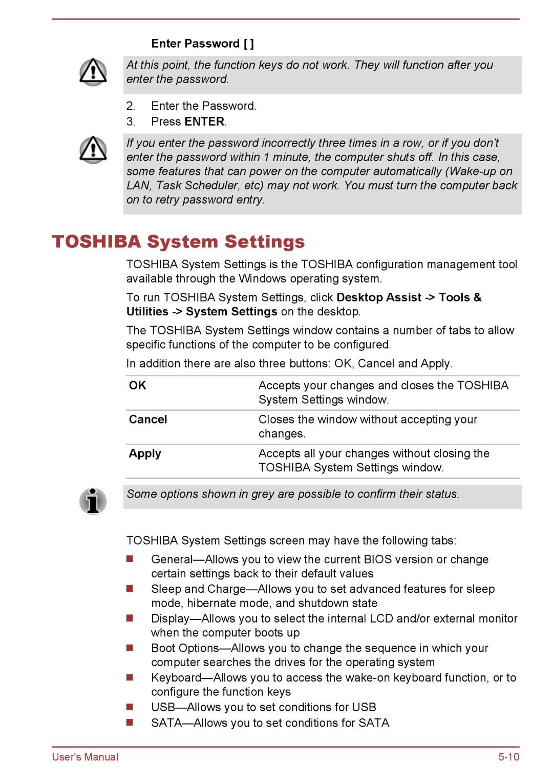 Toshiba L50Dt-B, L50-B, L50t-B, L50D-B manual Toshiba System Settings, Enter Password, Cancel, Apply 