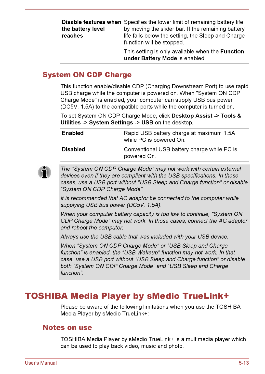 Toshiba L50t-B, L50-B, L50Dt-B, L50D-B manual Toshiba Media Player by sMedio TrueLink+, System on CDP Charge 