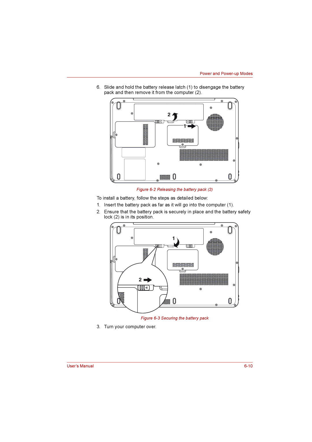 Toshiba L500D user manual Turn your computer over, Securing the battery pack 