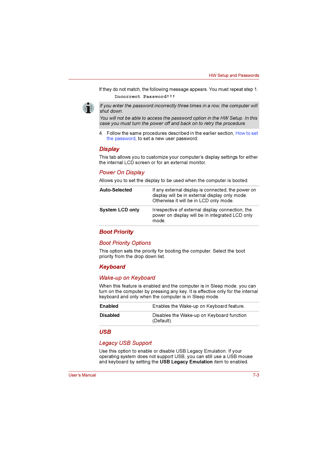 Toshiba L500D user manual Display, Boot Priority 