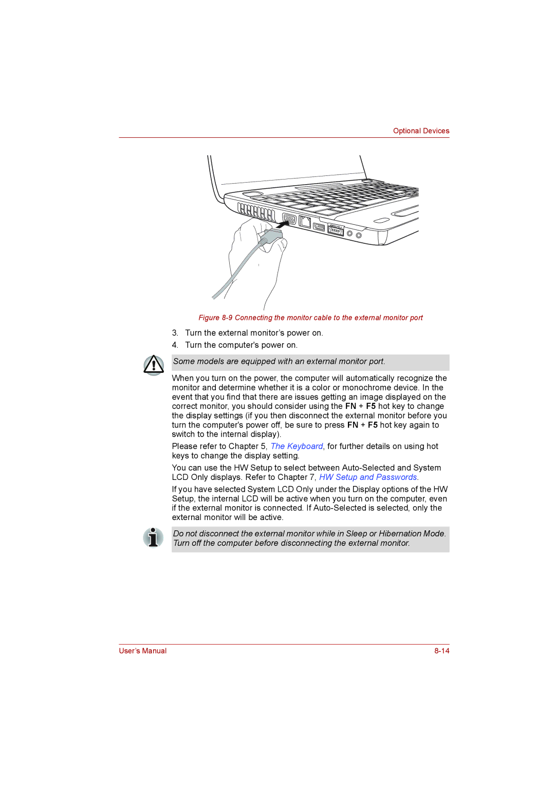 Toshiba L500D user manual Some models are equipped with an external monitor port 