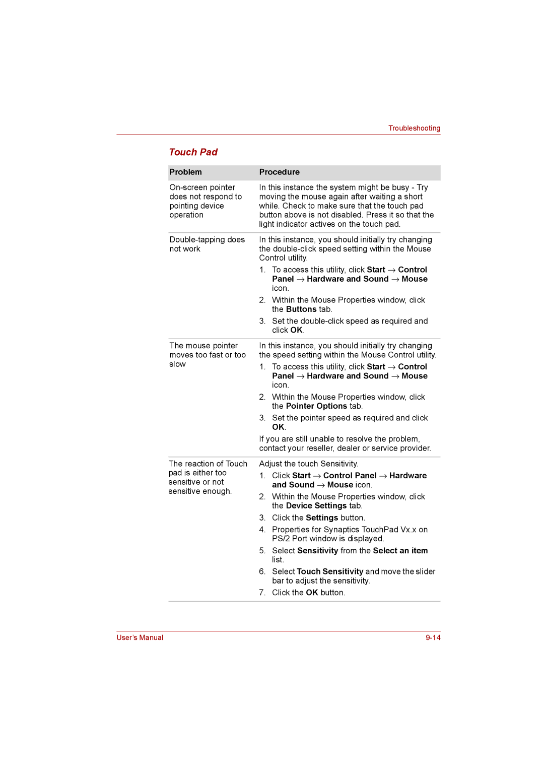 Toshiba L500D user manual Touch Pad 