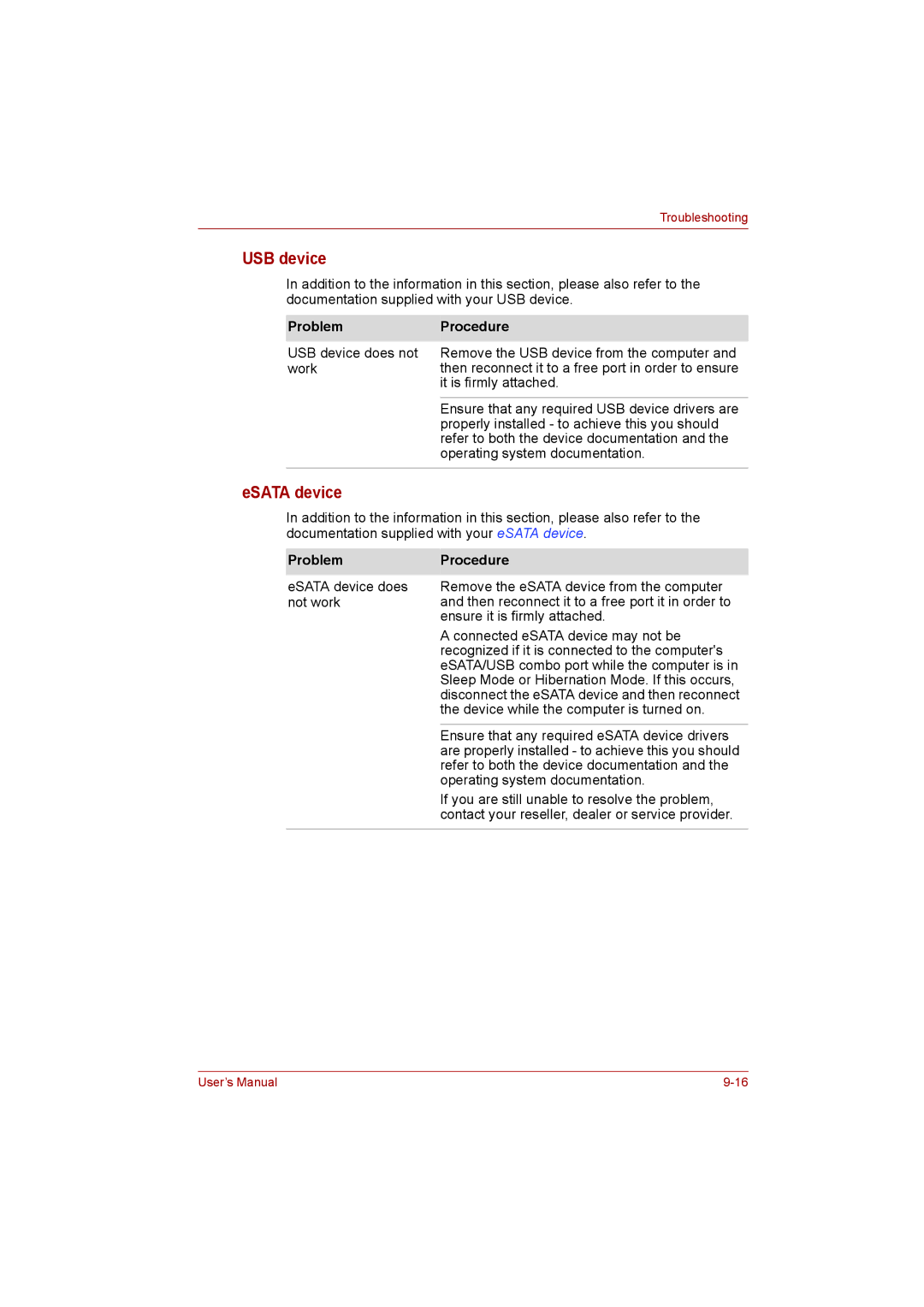 Toshiba L500D user manual USB device, ESATA device, Device while the computer is turned on 