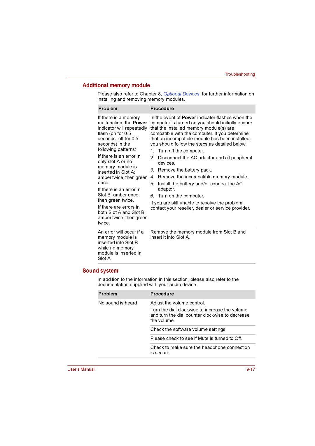 Toshiba L500D user manual Additional memory module, Sound system 