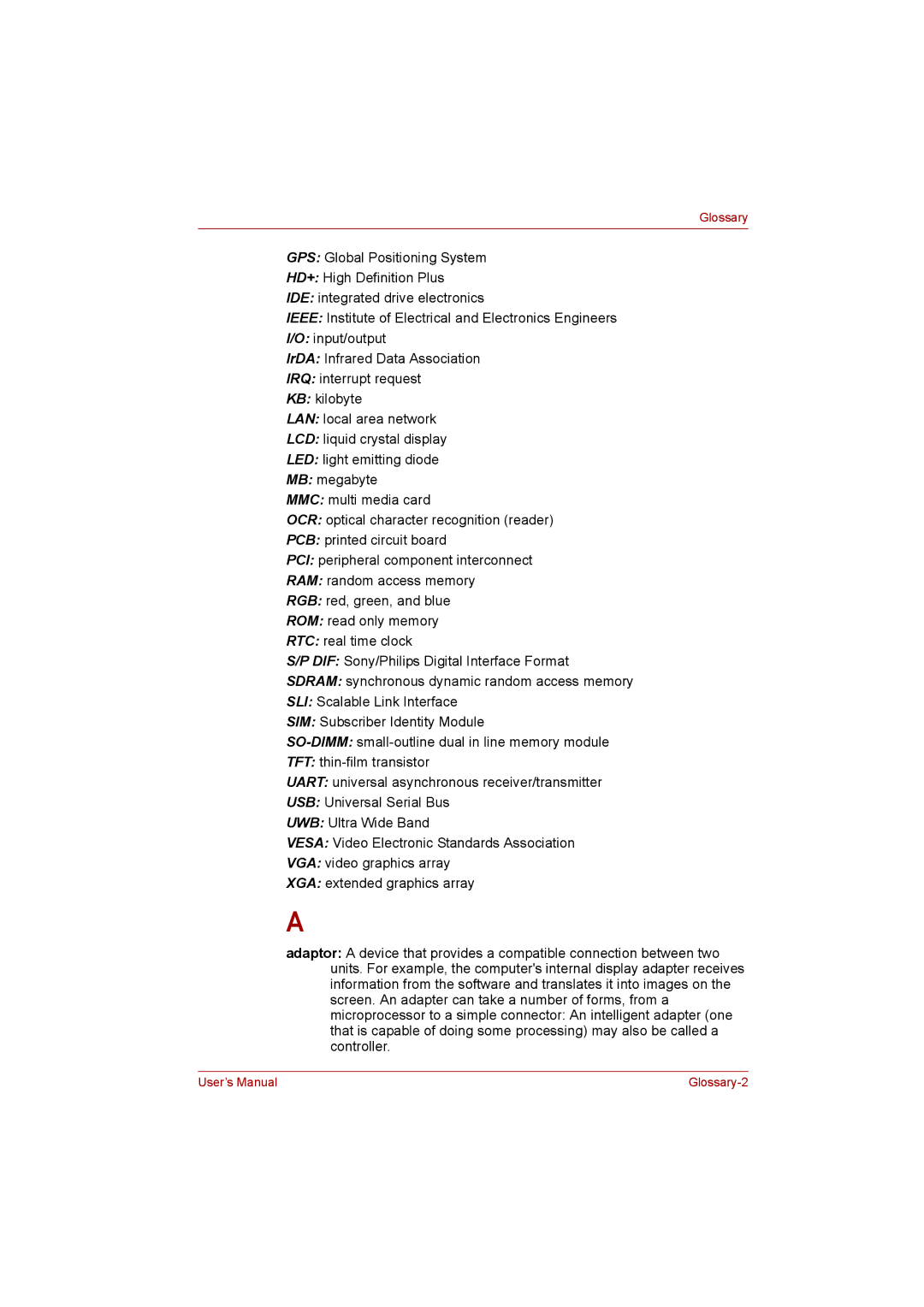 Toshiba L500D user manual Glossary 