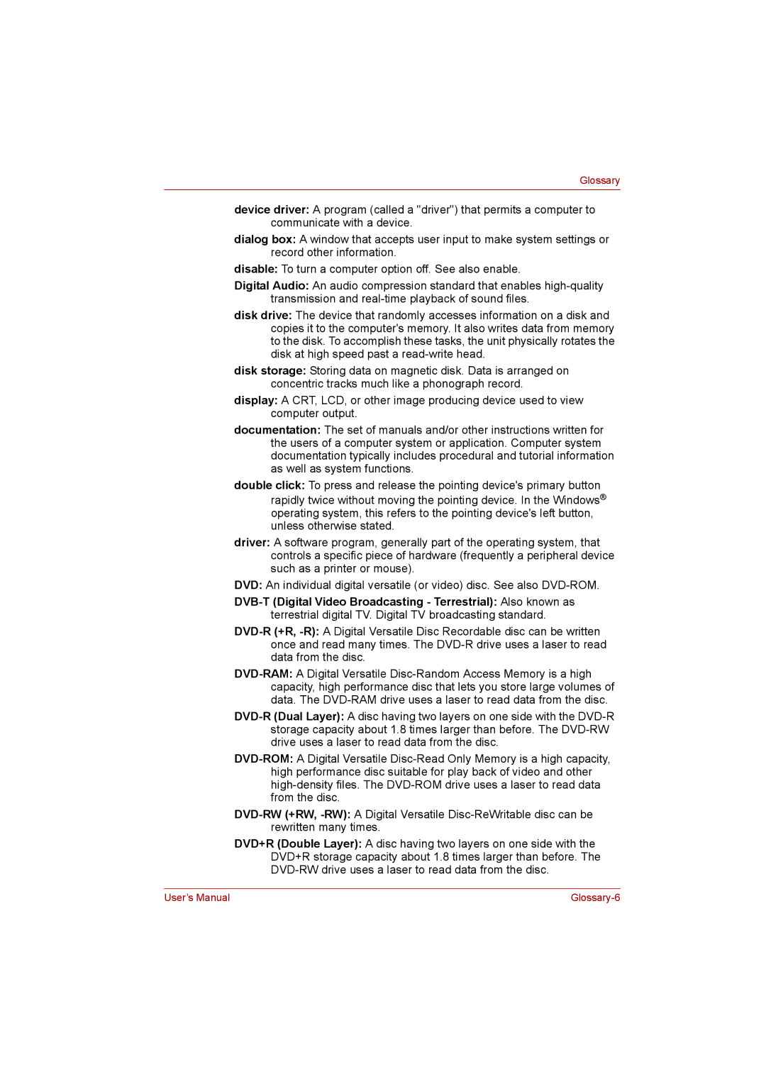 Toshiba L500D user manual Glossary-6 