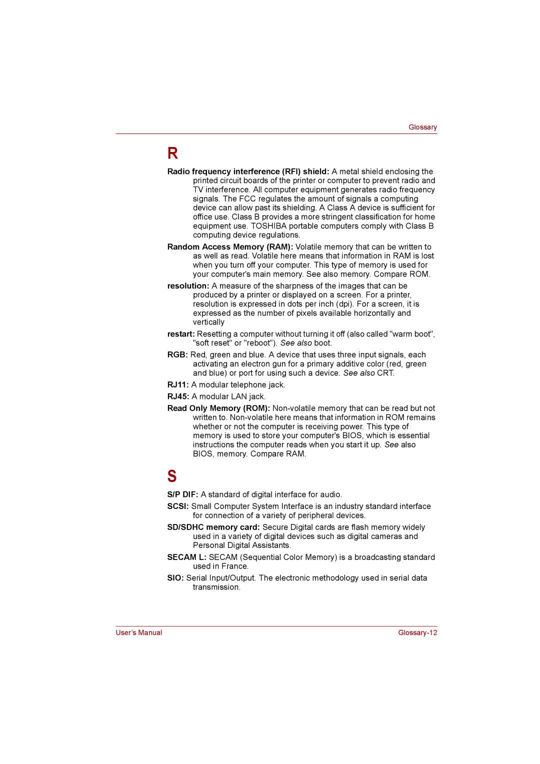 Toshiba L500D user manual Glossary-12 