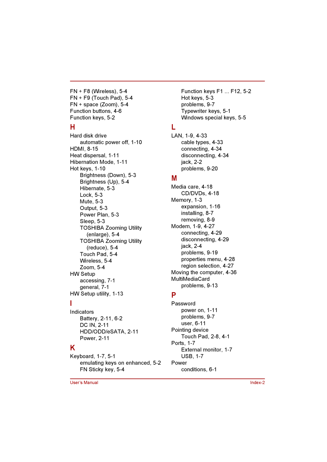 Toshiba L500D user manual User’s Manual Index-2 