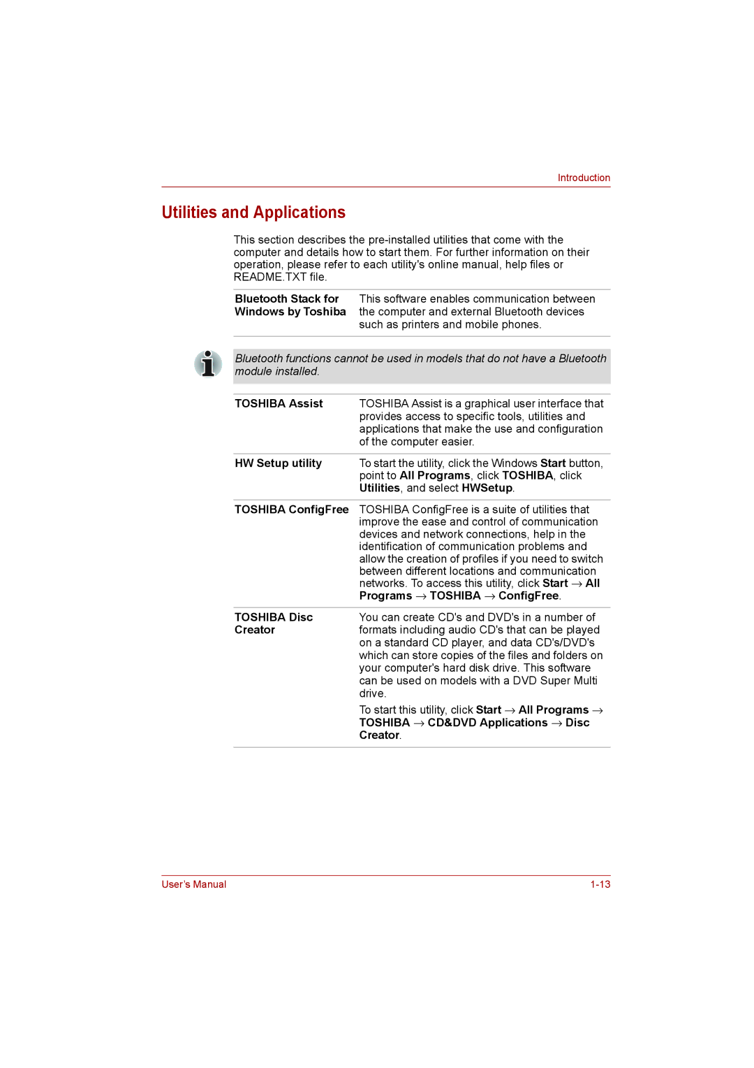 Toshiba L500D user manual Utilities and Applications 