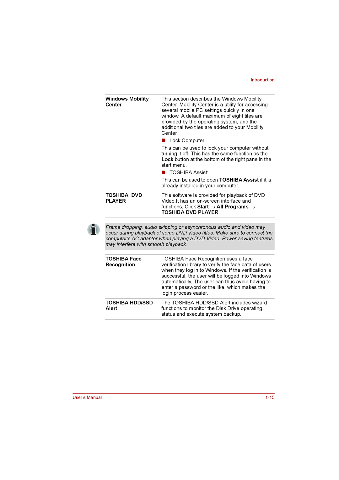 Toshiba L500D user manual Toshiba Face, Recognition, Alert 