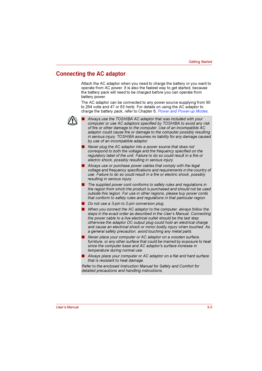 Toshiba L500D user manual Connecting the AC adaptor 