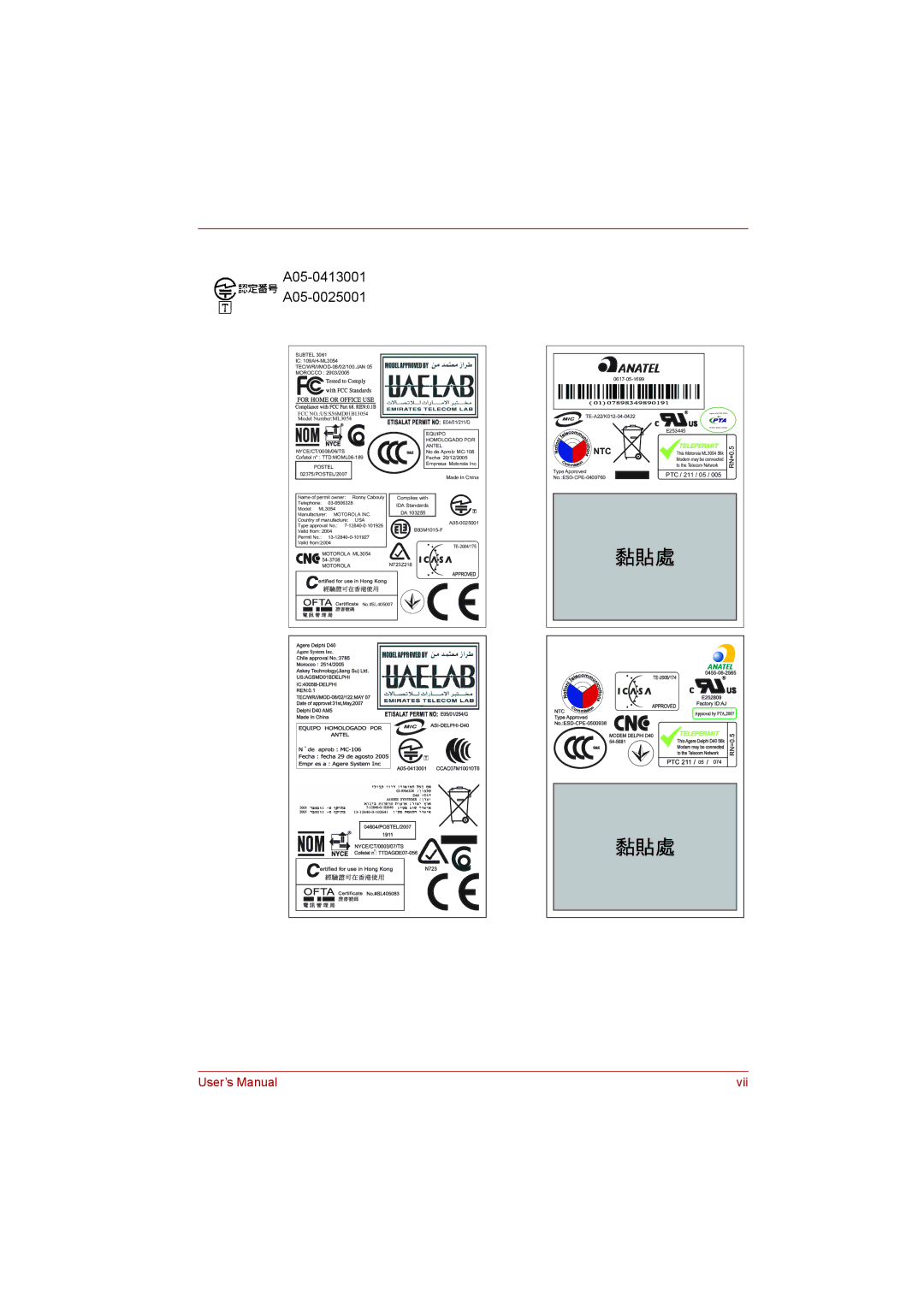 Toshiba L500D user manual A05-0413001 A05-0025001, FCC NO.USS56MD01B13054 