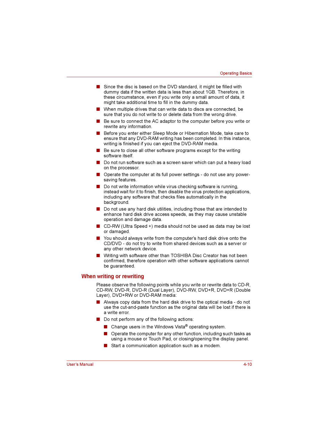 Toshiba L500D user manual When writing or rewriting, Start a communication application such as a modem 