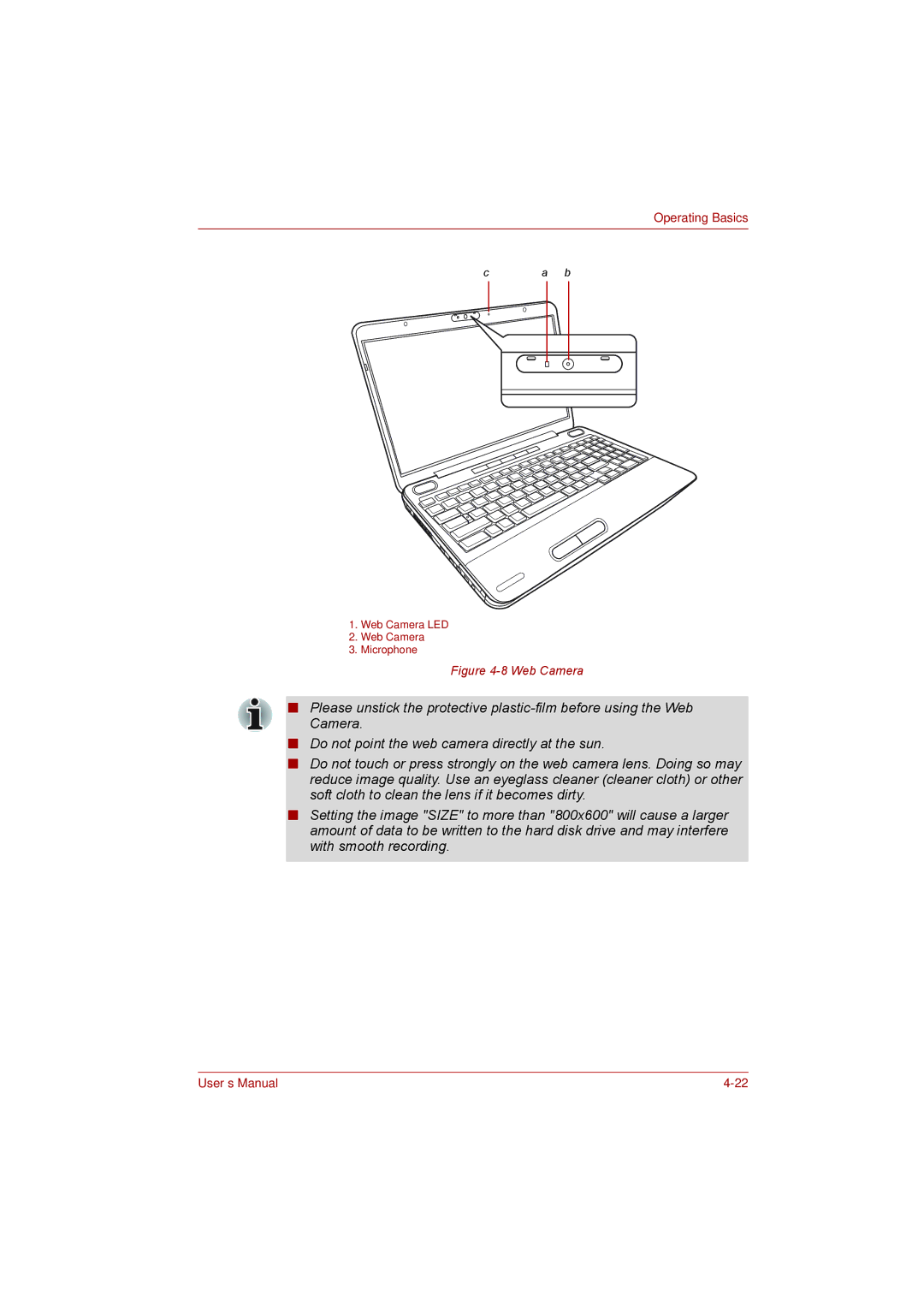 Toshiba L500D user manual Web Camera 