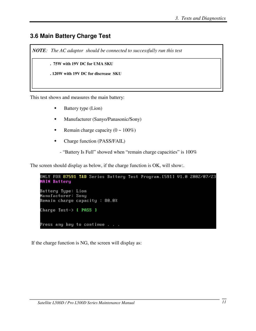 Toshiba L500D manual 6MainBatteryChargeTest 