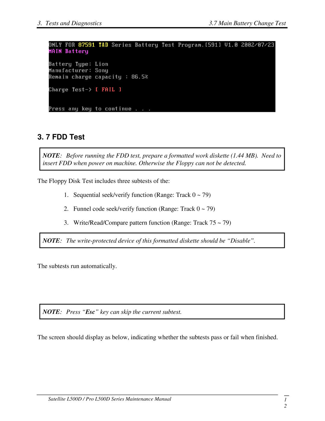 Toshiba L500D manual 7FDDTest 