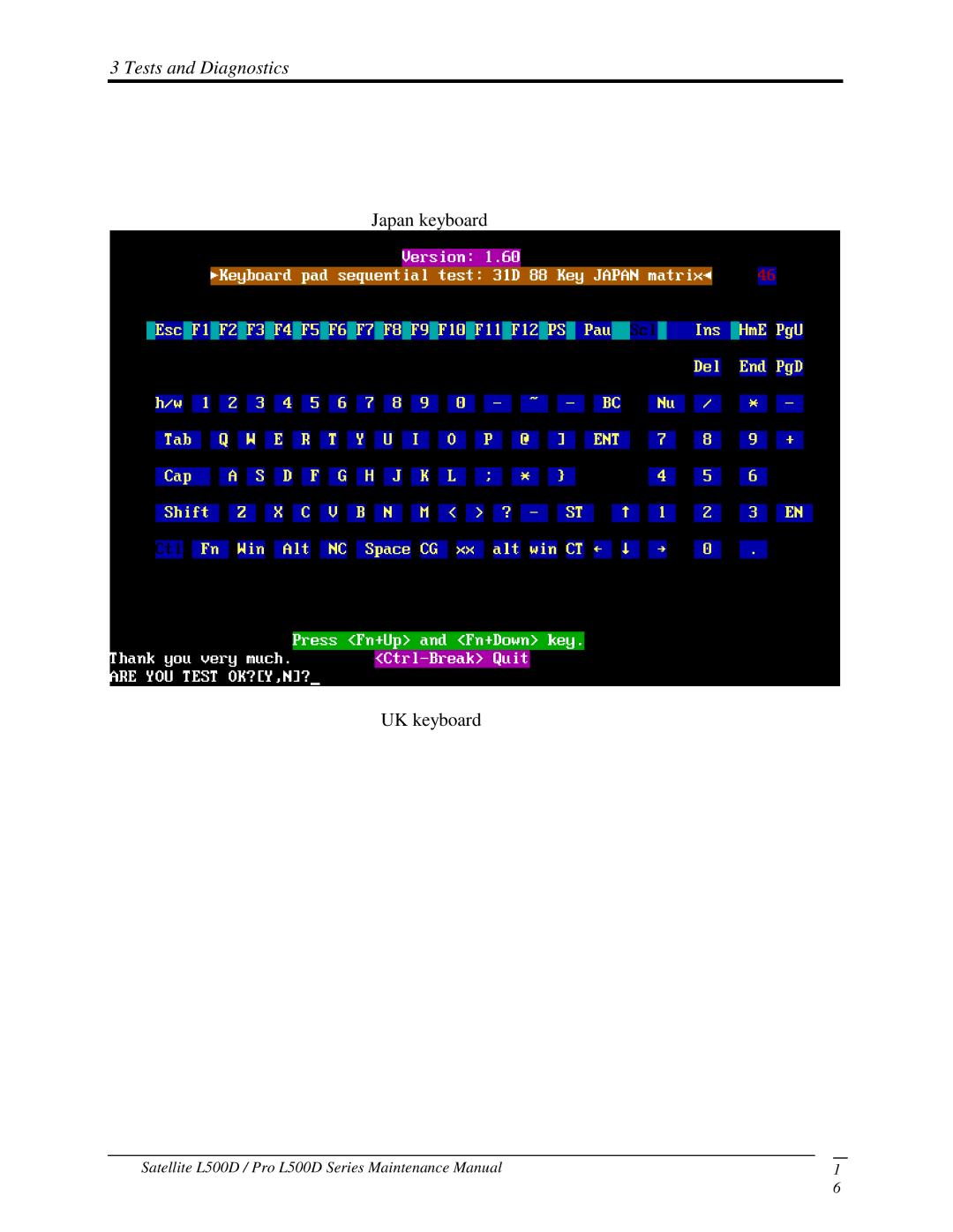 Toshiba L500D manual 3TestsandDiagnostics, Japankeyboard 