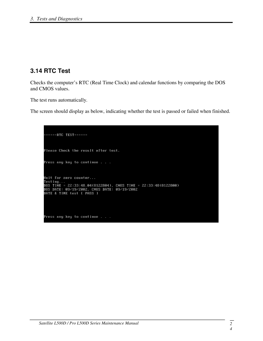 Toshiba L500D manual 14RTCTest, TestsandDiagnostics 